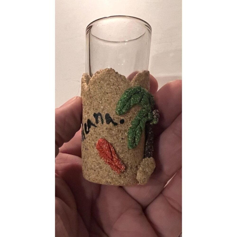 Dominican Republic Souvenir Shot Glass With Textured Sand & Palm Tree Design 3"